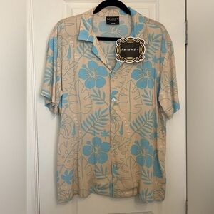 Friends Matthew Perry Chandler Tropical Button Down Cuban Collar Bowling Shirt